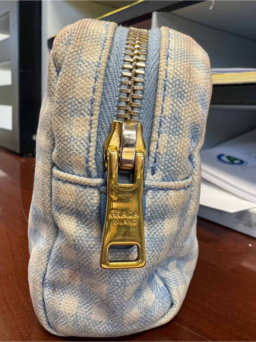 Prada Blue Gingham Cosmetic Pouch - Picture 4 of 8